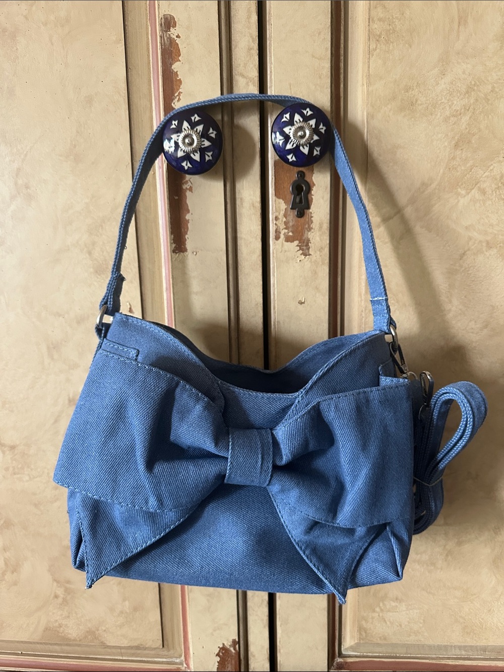 Blue Bow Denim Shoulder Bag Purse Crossbody